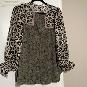 Leopard print and olive green blouse